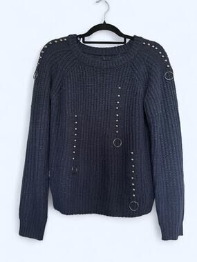 Smash! Navy Metallic Knit Studded Ring Accent Sweater XS